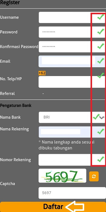 Daftar Akun di situs Arizona88.