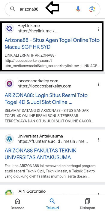 Mencari Situs Arizona88 di Browser.